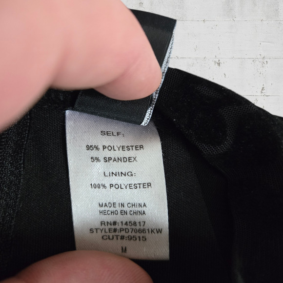 Windsor Black Floral Velour Embossed Deep V Mesh Panel Bodycon Dress Size Medium - Picture 5 of 7